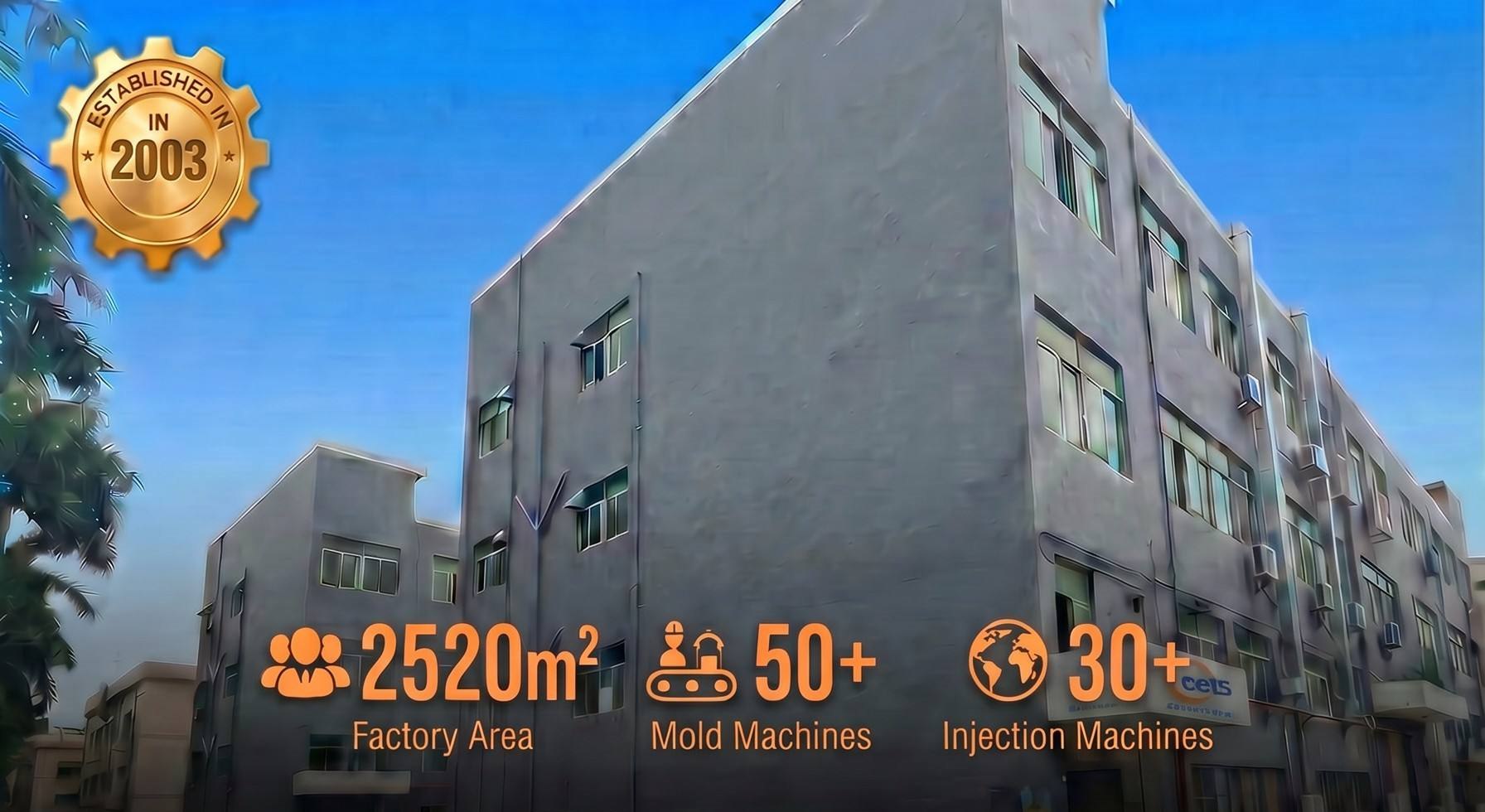 The Cents Mould factory building in Humen, Dongguan — 2,520 m² of floor space, 50+ mould machines and 30+ injection machines